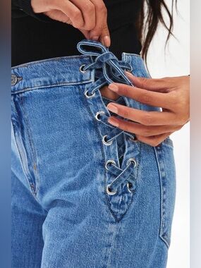 BDG Lace-Up High Rise Jeans in Light Blue Denim